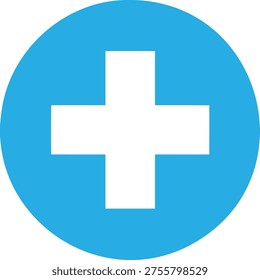 Medical plus sign in blue circle for healthcare and hospital emergency symbol application