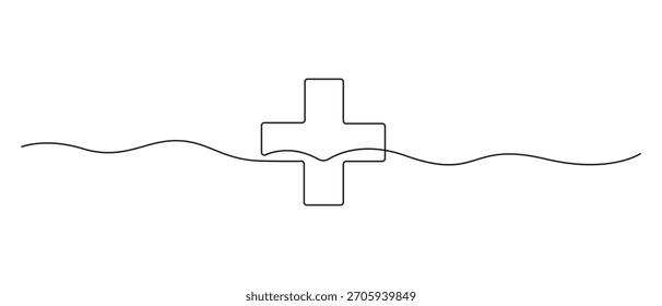 Ilustración vectorial de dibujo de línea simple continua de signo médico plus