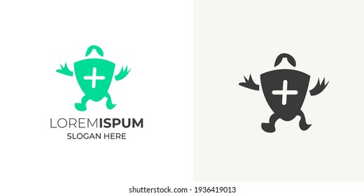 Medical plus and turtle Logo design vector template