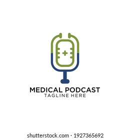 Medical podcast logo design microphone and stethoscope combination