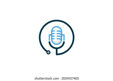 Medical podcast logo design. Stethoscope and microphone illustration symbol.