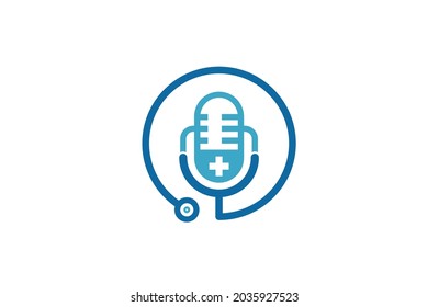 Medical podcast logo design. Stethoscope and microphone illustration symbol.