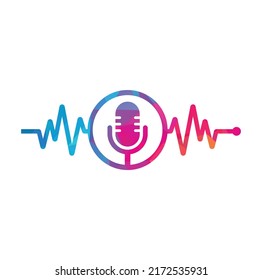 Medical podcast logo with Heart pulse. Podcast Heartbeat Line Logo Design Vector Template	
