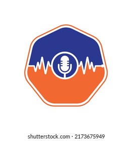 Medical podcast logo with Heart pulse. Podcast Heartbeat Line Logo Design Vector Template	