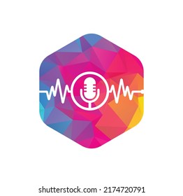 Medical podcast logo with Heart pulse. Podcast Heartbeat Line Logo Design Vector Template	