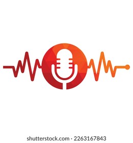 Medical podcast logo with Heart pulse. Podcast Heartbeat Line Logo Design Vector Template.