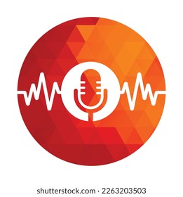 Medical podcast logo with Heart pulse. Podcast Heartbeat Line Logo Design Vector Template.