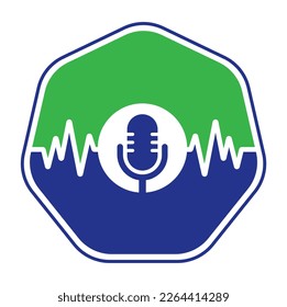 Medical podcast logo with Heart pulse. Podcast Heartbeat Line Logo Design Vector Template.