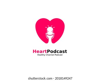 Medical podcast logo isolated on a white background. Doctor talks about love, heart,skincare, share health, and disease information. Vector illustration