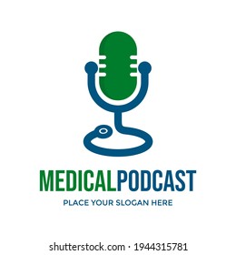 Medical podcast vector logo template. This design use stethoscope symbol. Suitable for health care news.