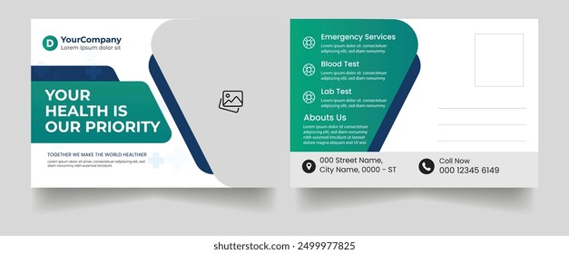 Medical post card design template, marketing post card design