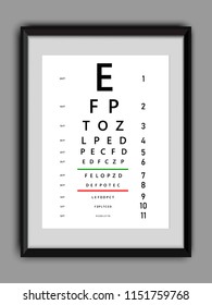 Medical poster with sign. Concept graphic element for ophthalmic test for visual examination. Eyes test charts with latin letters. Creative vector illustration EPS10