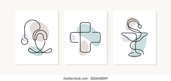 Medical posters. One line vector illustration.