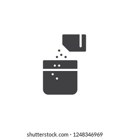 Medical powder packaging vector icon. filled flat sign for mobile concept and web design.  Vitamin C powder and cup of water simple solid icon. Symbol, logo illustration. Pixel perfect vector