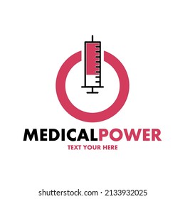 Plantilla de logotipo del vector de potencia médica. Este diseño utiliza el símbolo de inyección. Adecuado para energía o salud.