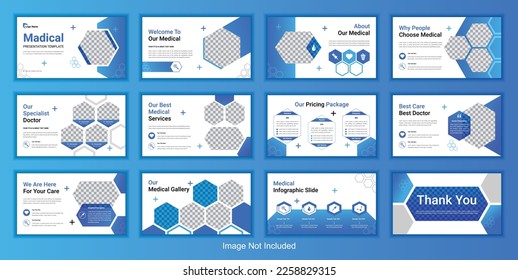 Medical powerpoint presentation slide template design set minimal hospital business brochure template. 
