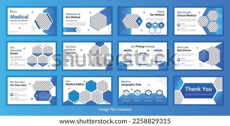 Medical powerpoint presentation slide template design set minimal hospital business brochure template. 
