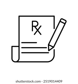 Medical prescription black and white flat vector icon design with editable stroke