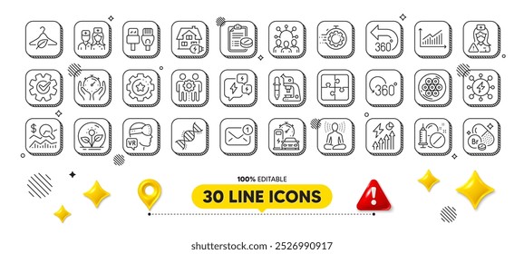 Medical prescription, Cogwheel and Incubator line icons pack. 3d design elements. Chemistry dna, Squad, Home charging web icon. Seo timer, Doctor, Employees teamwork pictogram. Vector