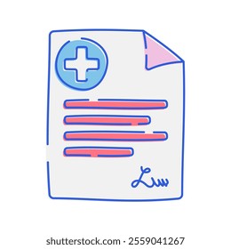 Medical Prescription Document Icon with soft color palette in doodle Illustration style Ideal for health and pharmacy themed designs
