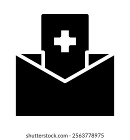 Medical prescription in envelope icon. Concept of healthcare, medicine, and pharmacy.