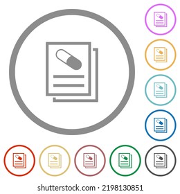 Medical prescription flat color icons in round outlines on white background