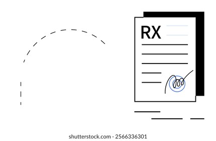 A medical prescription form marked with RX and a handwritten signature in ink. Ideal for healthcare, medicine, prescriptions, medical records, and pharmaceutical themes. Simple, clean design