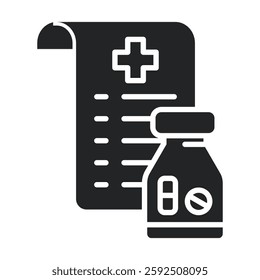 Medical Prescription Icon Glyph Style. Vector Illustration For Graphic Design