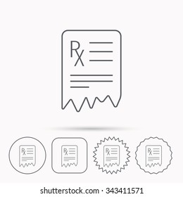Medical prescription icon. Health document sign. Linear circle, square and star buttons with icons.