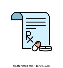 Medical prescription icon. Medicine doctor health care. Flat style illustration. Isolated on white background. 