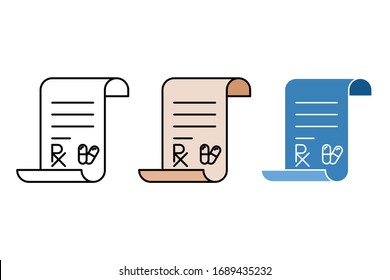 Medical prescription icon. Medicine doctor health care. Flat style illustration. Isolated on white background.