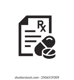 Medical prescription icon in solid style. Vector illustration.