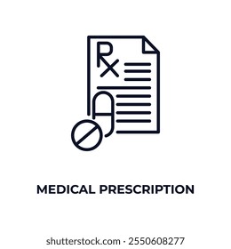 medical prescription outline icon. Linear vector from dentist concept. Thin line medical prescription icon isolated on white background