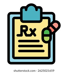 Painel de prescrição médica exibindo o símbolo rx e cápsulas, representando ordens médicas, instruções farmacêuticas e de assistência médica