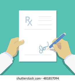 Medical Prescription Pad Flat Design Style, Rx Form. Medical Background, Template With Doctor Hand. Vector Illustration