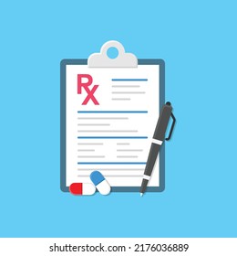 Medical Prescription Pad Icon In Flat Style. Rx Form Vector Illustration On Isolated Background. Doctor Document Sign Business Concept.