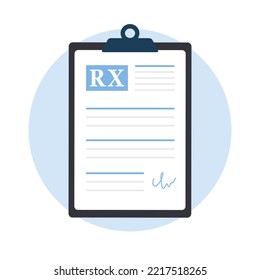 Medical Prescription Pad. Recipe For Pills On Clipboard. Healthcare Document Icon. Pharmacy Control. Vector Illustration In Flat Cartoon Style.