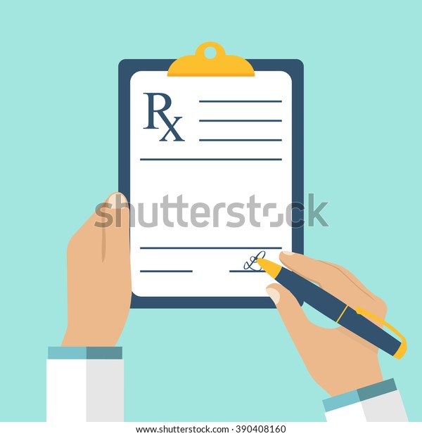 Medical prescription pad. Vector\
illustration flat design style. Medical background,\
template.