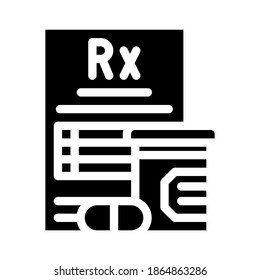 medical prescription and pills glyph icon vector. medical prescription and pills sign. isolated contour symbol black illustration