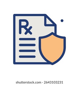 Medical prescription protected by insurance coverage. Icon symbol illustration