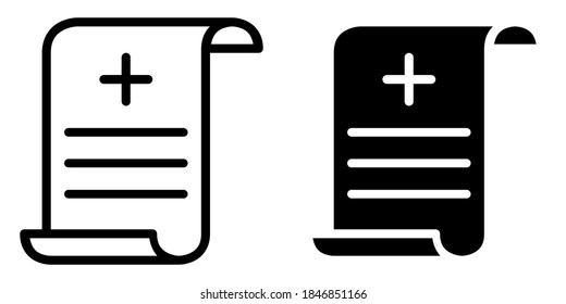 Medical Prescription, Recipe Paper Outline and Glyph Icon