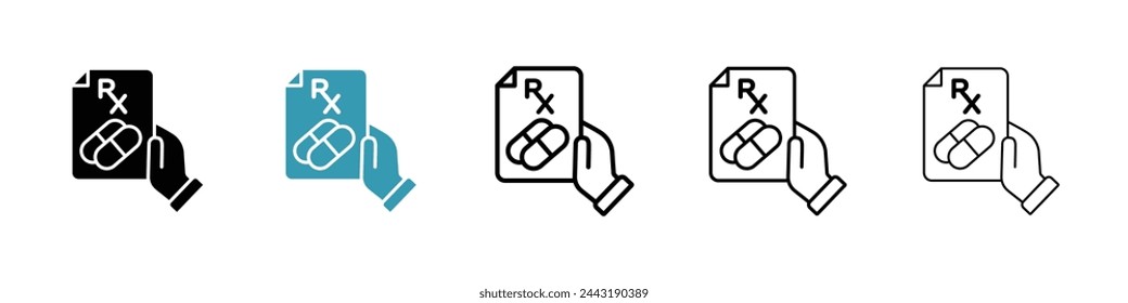 Medical Prescription RX Document Icons. Healthcare and Pharmacology Symbols.