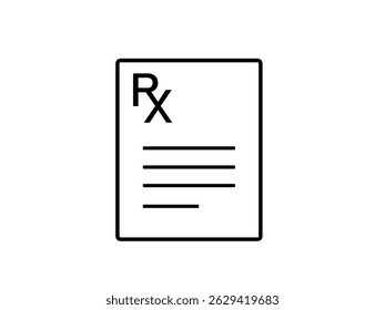 Ícone Rx de prescrição médica isolado no fundo branco.