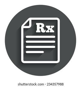 Medical prescription Rx sign icon. Pharmacy or medicine symbol. Gray flat button with shadow. Modern UI website navigation. Vector