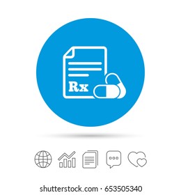 Medical Prescription Rx Sign Icon. Pharmacy Or Medicine Symbol. With Two Pills. Copy Files, Chat Speech Bubble And Chart Web Icons. Vector