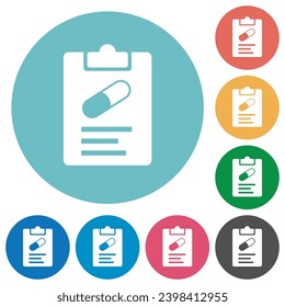 prescripción médica iconos sólidos de color blanco plano en los fondos de color redondo