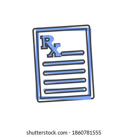 Medical prescription vector icon. Doctor's appointment cartoon style on white isolated background.