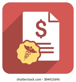 Medical Prices long shadow vector icon. Style is a flat symbol on a red rounded square button.
