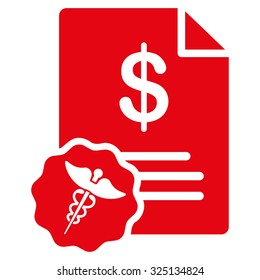 Medical Prices vector icon. Style is flat symbol, red color, rounded angles, white background.