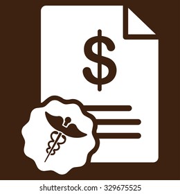 Medical Prices vector icon. Style is flat symbol, white color, rounded angles, brown background.